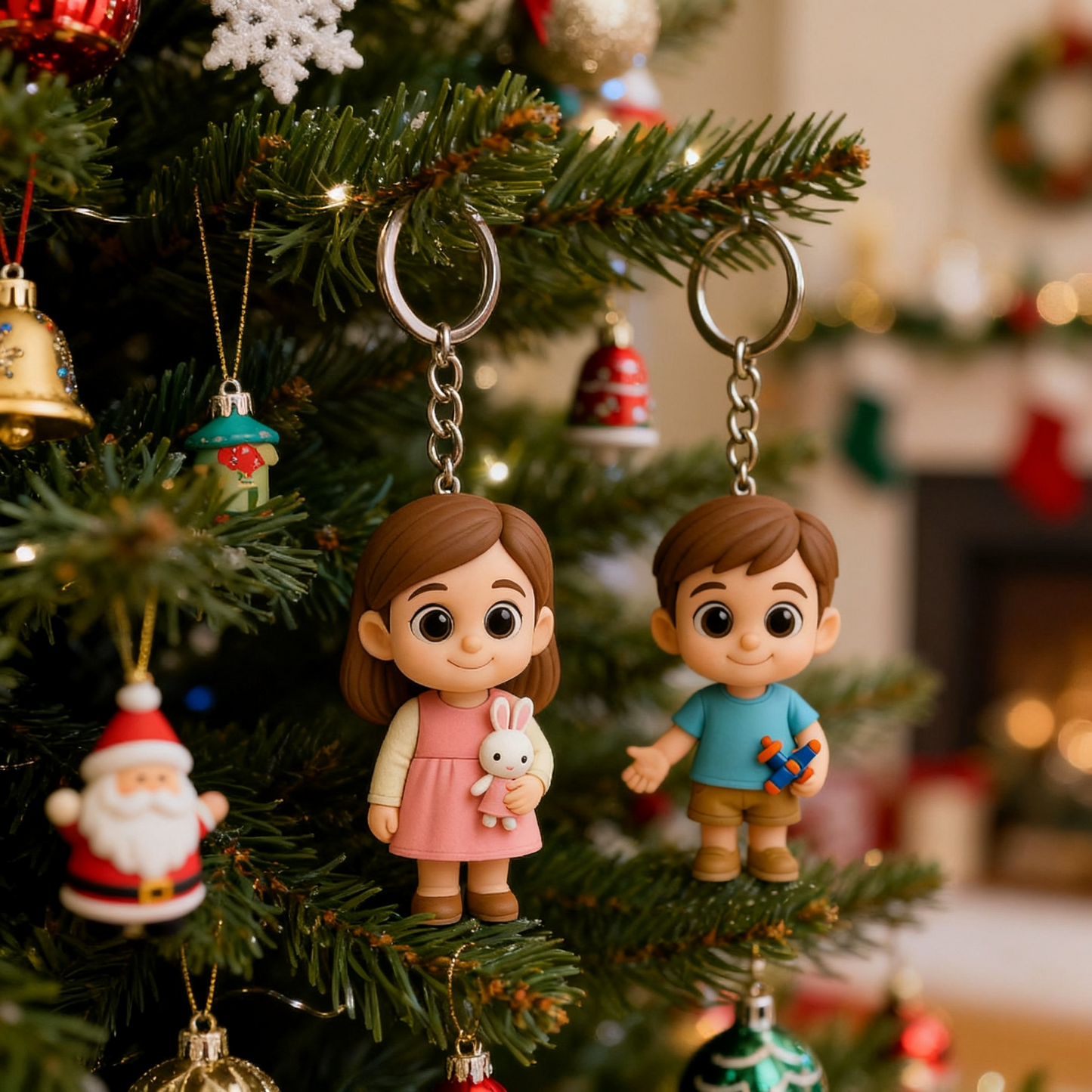 Custom 3D Figure Keychain From Photo Personalized Christmas Keychain Gift For Holiday Season