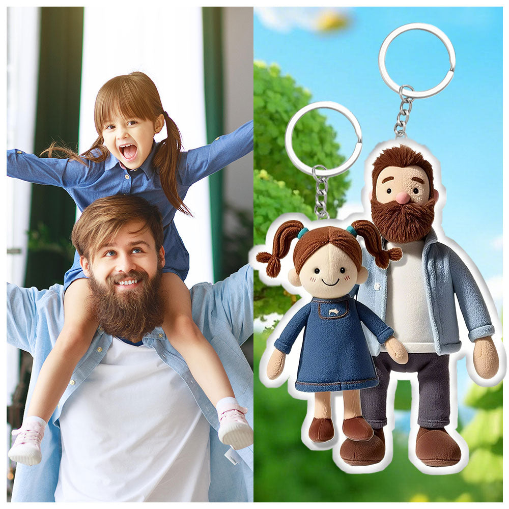 Personalized Photo Plush Doll Keychain, Gift For Dad