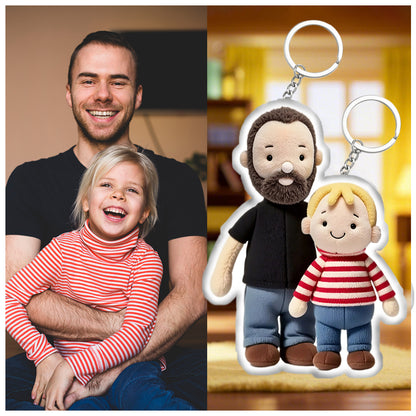 Personalized Photo Plush Doll Keychain, Gift For Dad