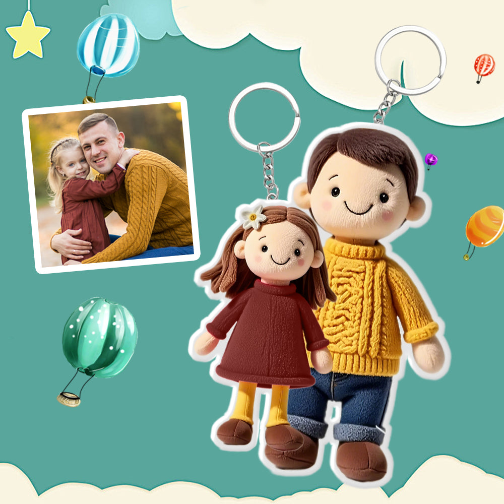 Personalized Photo Plush Doll Keychain, Gift For Dad