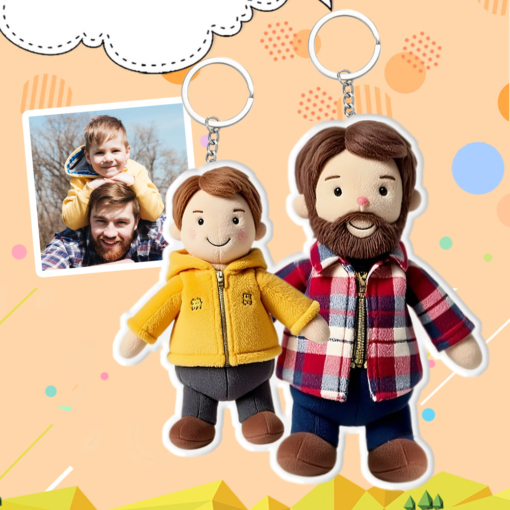 Personalized Photo Plush Doll Keychain, Gift For Dad
