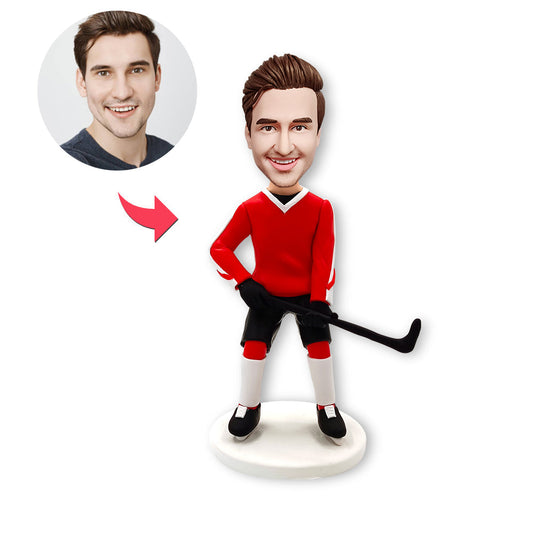 Custom Bobblehead Personalized Bobblehead Hockey Player In Red Clothes