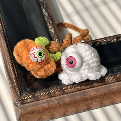 Handmade Crochet Pumpkin & Ghost Car Hanging Ornament - Soft Autumn Car Decor, Cute Auto Gift for Halloween