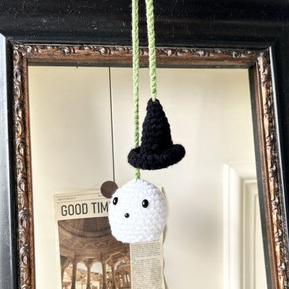 Handmade Crochet Pumpkin & Ghost Car Hanging Ornament - Soft Autumn Car Decor, Cute Auto Gift for Halloween