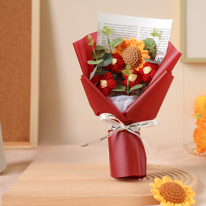 Crochet Flowers Crocheted Sunflower Handmade Rose Flowers Knitted Flowers Bouquet Anniversary Gift for Her