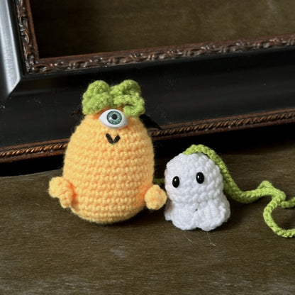 Handmade Crochet Pumpkin & Ghost Car Hanging Ornament - Soft Autumn Car Decor, Cute Auto Gift for Halloween