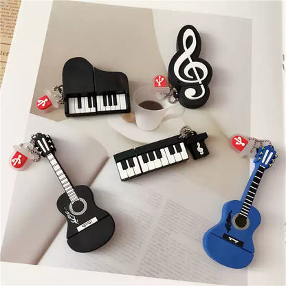 Cartoon USB flash drive for mobile phone and computer dual-use piano guitar notes cute female student large capacity custom engraving