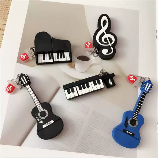 Cartoon USB flash drive for mobile phone and computer dual-use piano guitar notes cute female student large capacity custom engraving