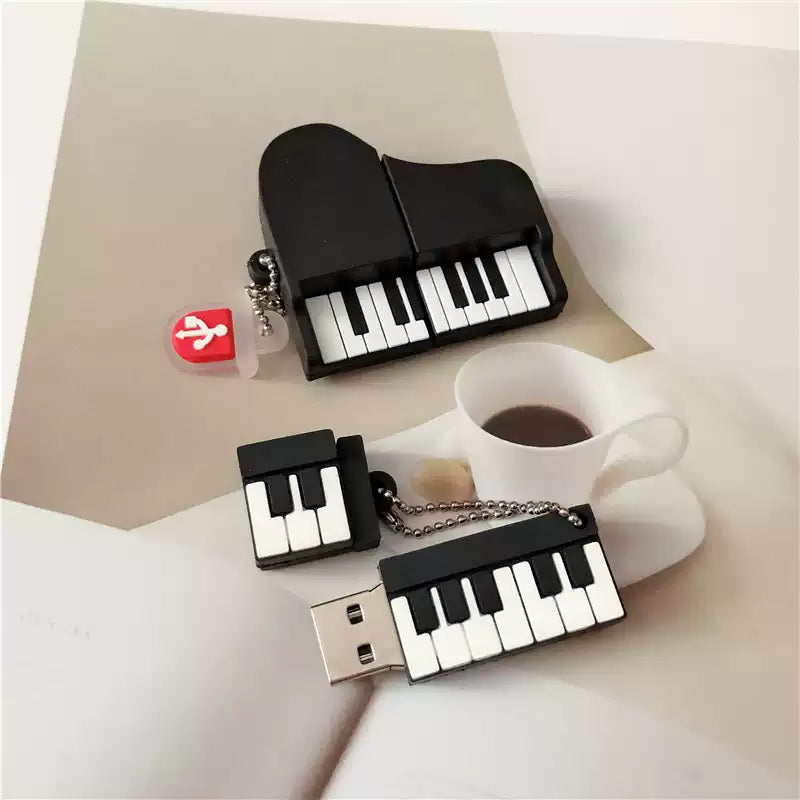 Cartoon USB flash drive for mobile phone and computer dual-use piano guitar notes cute female student large capacity custom engraving