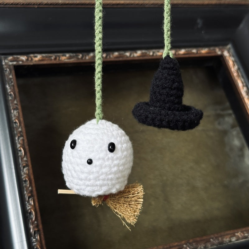 Handmade Crochet Pumpkin & Ghost Car Hanging Ornament - Soft Autumn Car Decor, Cute Auto Gift for Halloween