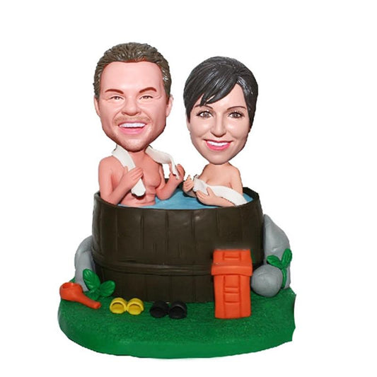Custom Couple Bobblehead Man And Woman Bathing In A Tub-Wedding