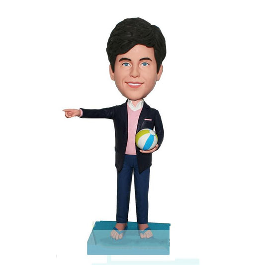 Bobbleheads Male in Suit And Flip Flops With A Volleyball