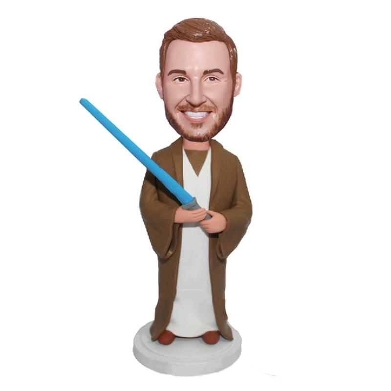 Customized Bobblehead Male Jedi Knight Holding A Blue Light Blad Star Wars