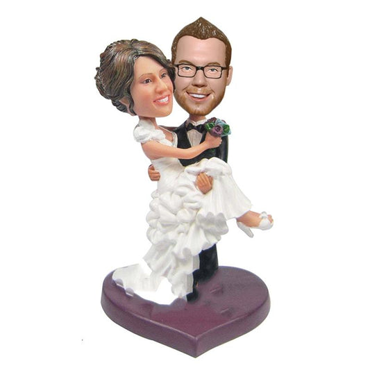 Custom Groom Holds The Bride Wedding Bobble Heads Cake Topper