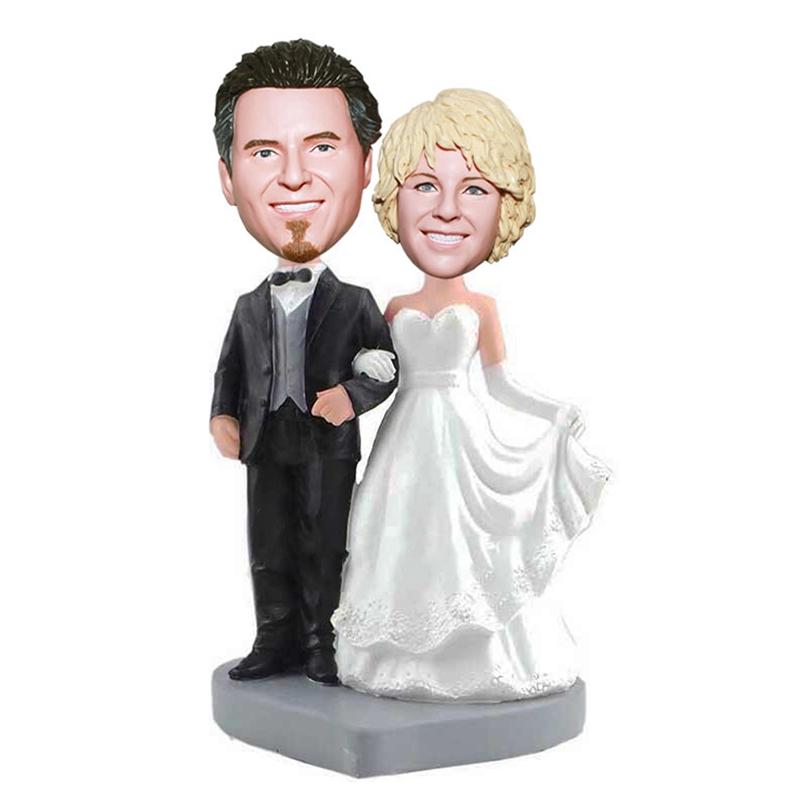 Custom Elegant Bride And Groom Bobble Head Cake Topper