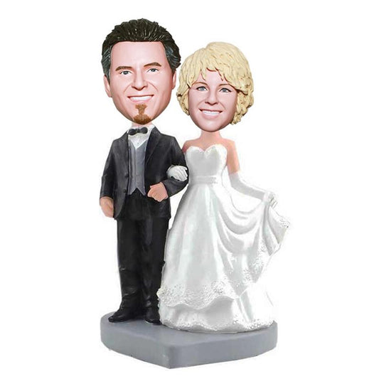 Custom Elegant Bride And Groom Bobble Head Cake Topper