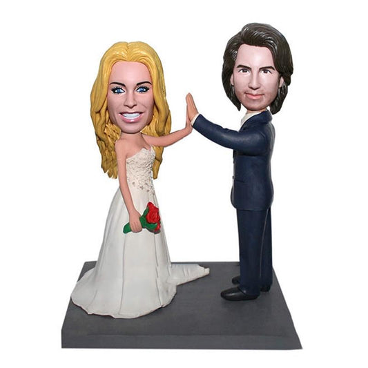 Custom Couples High-five Wedding Bobble Heads Cake Toppers