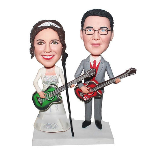 Custom Couple Playing Guitar Wedding Bobbleheads
