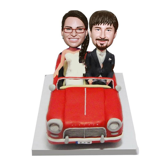 Custom Bobblehead Riding In A Car Wedding Topper