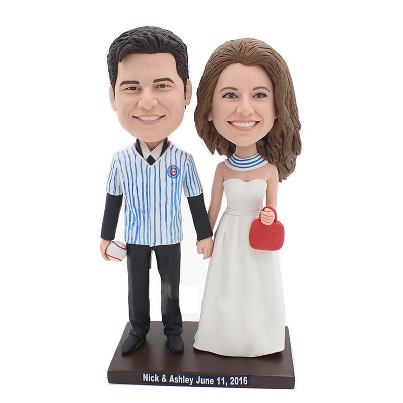 Custom Baseball Jersey Couple Wedding Bobble Head Cake Topper