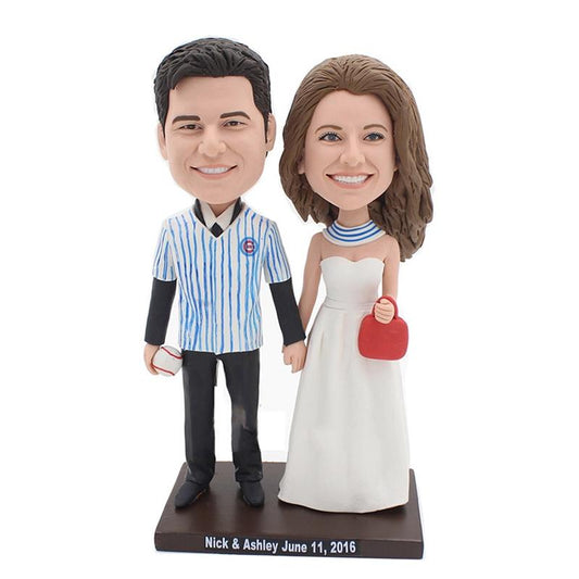 Custom Baseball Jersey Couple Wedding Bobble Head Cake Topper