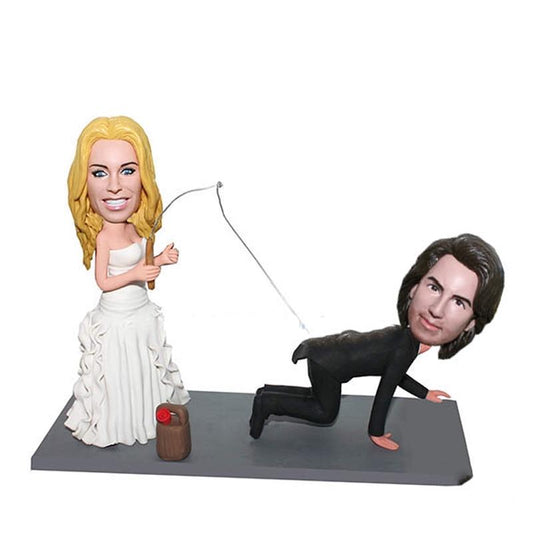 Bobblehead Runaway Groom Personalized Wedding Cake Figurines