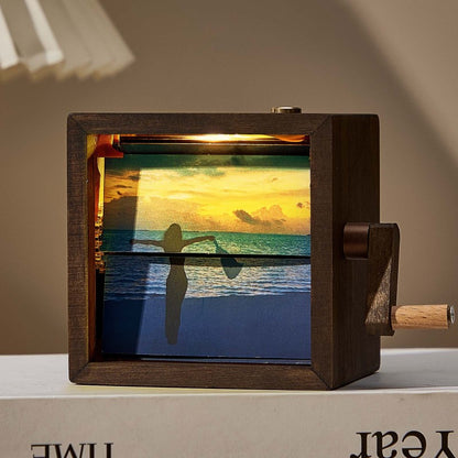 Mechanical Flipbook Frame for Custom Photos - Hand-Turned Animation Display with Light, Anniversary Gifts