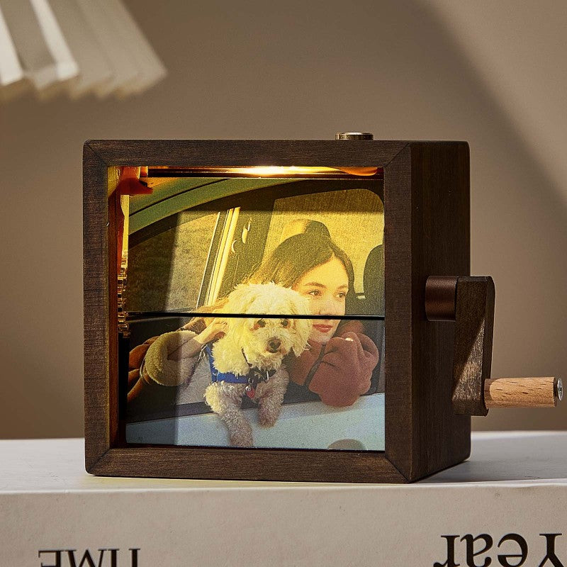 Mechanical Flipbook Frame for Custom Photos - Hand-Turned Animation Display with Light, Anniversary Gifts