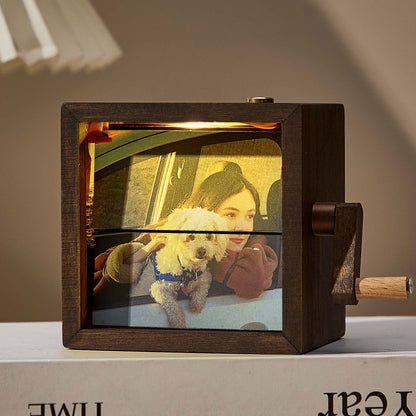 Mechanical Flipbook Frame for Custom Photos - Hand-Turned Animation Display with Light, Anniversary Gifts