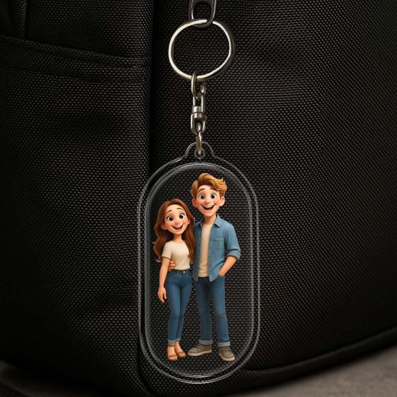 Custom Acrylic Cartoon Keychain － Personalized Photo Keychain － Unique Couple Gift for Her － Birthday Valentine's Anniversary Gift