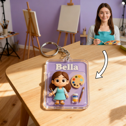 Custom Artist Cartoon Keychain – Choose 3D Figurine or 2D Acrylic Style