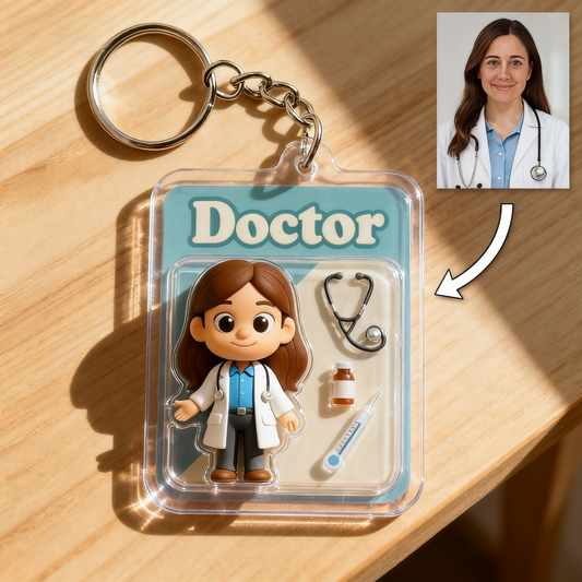 Custom Cartoon Doctor Keychain – Choose 3D Figurine or 2D Acrylic Style