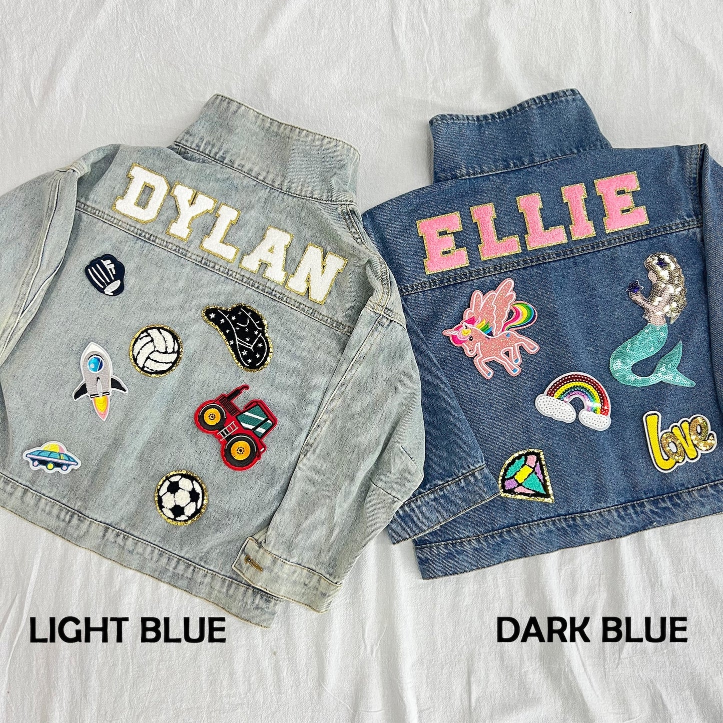 Custom Kids Denim Jacket with Chenille Letters – Personalized Patch Jean Jacket for Boys & Girls – Unique Birthday Gift