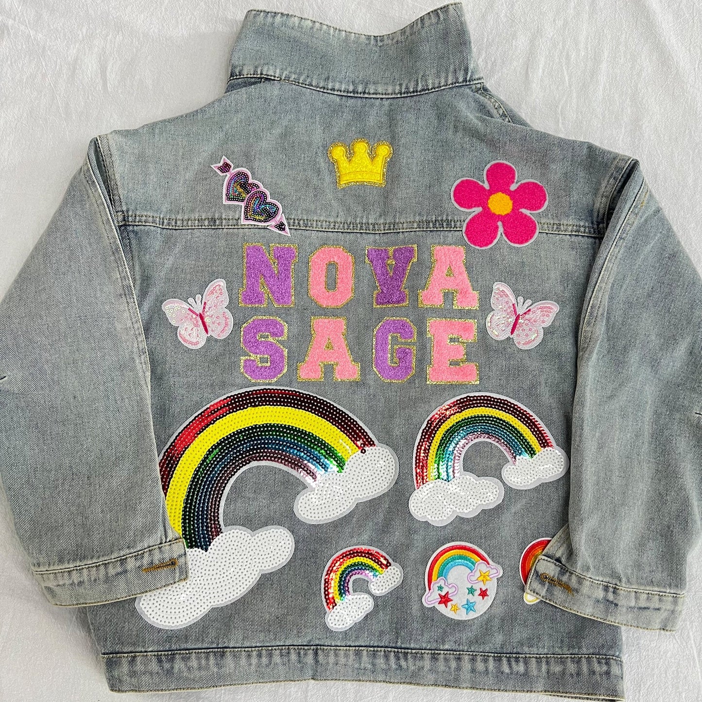 Custom Kids Denim Jacket with Chenille Letters – Personalized Patch Jean Jacket for Boys & Girls – Unique Birthday Gift