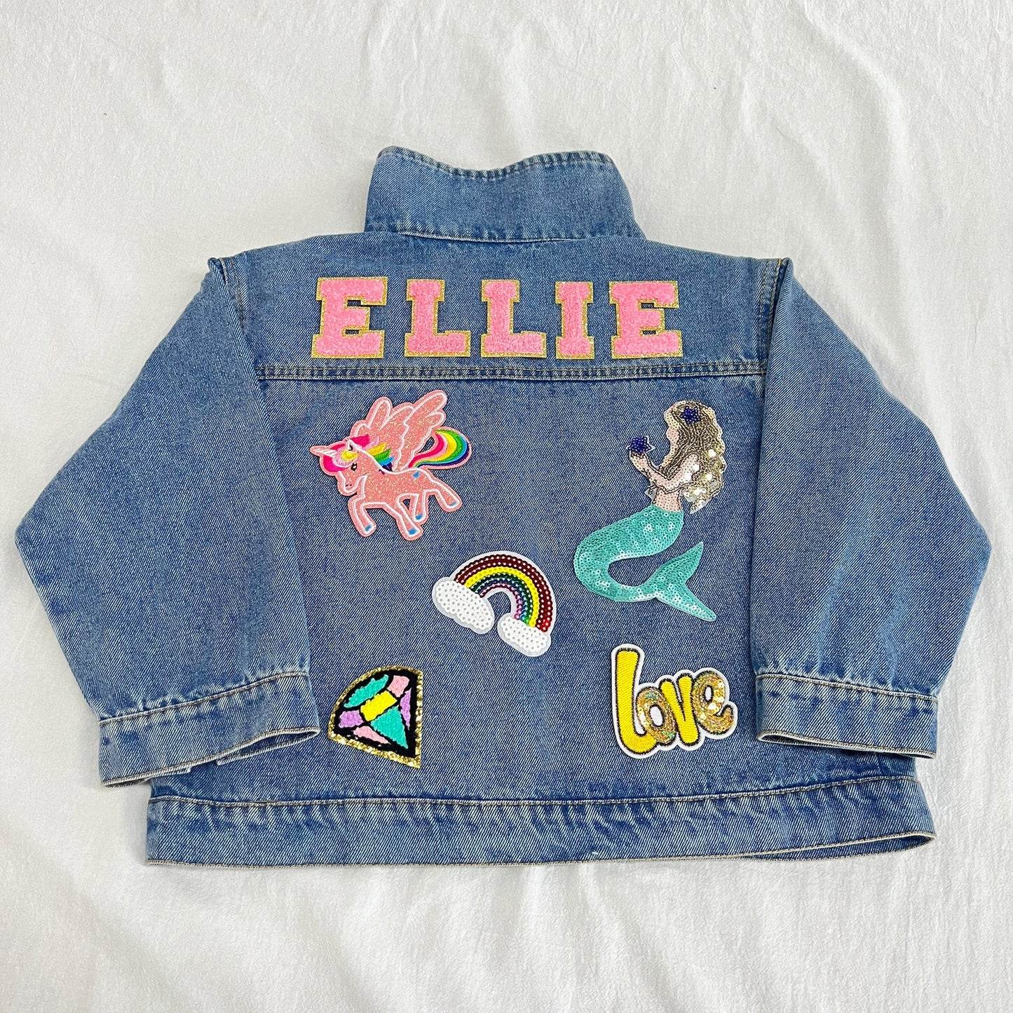 Custom Kids Denim Jacket with Chenille Letters – Personalized Patch Jean Jacket for Boys & Girls – Unique Birthday Gift