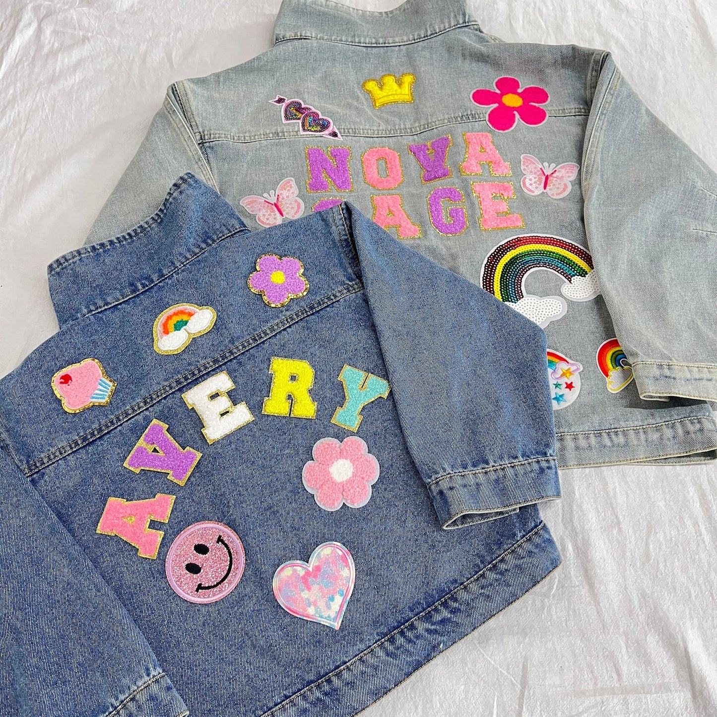 Custom Kids Denim Jacket with Chenille Letters – Personalized Patch Jean Jacket for Boys & Girls – Unique Birthday Gift