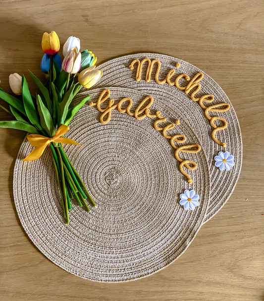 Custom Embroidered Placemats - Personalized Set of Names - Unique Housewarming, Christmas, Mother's Day Gift for Family - Washable Home Dining Decor