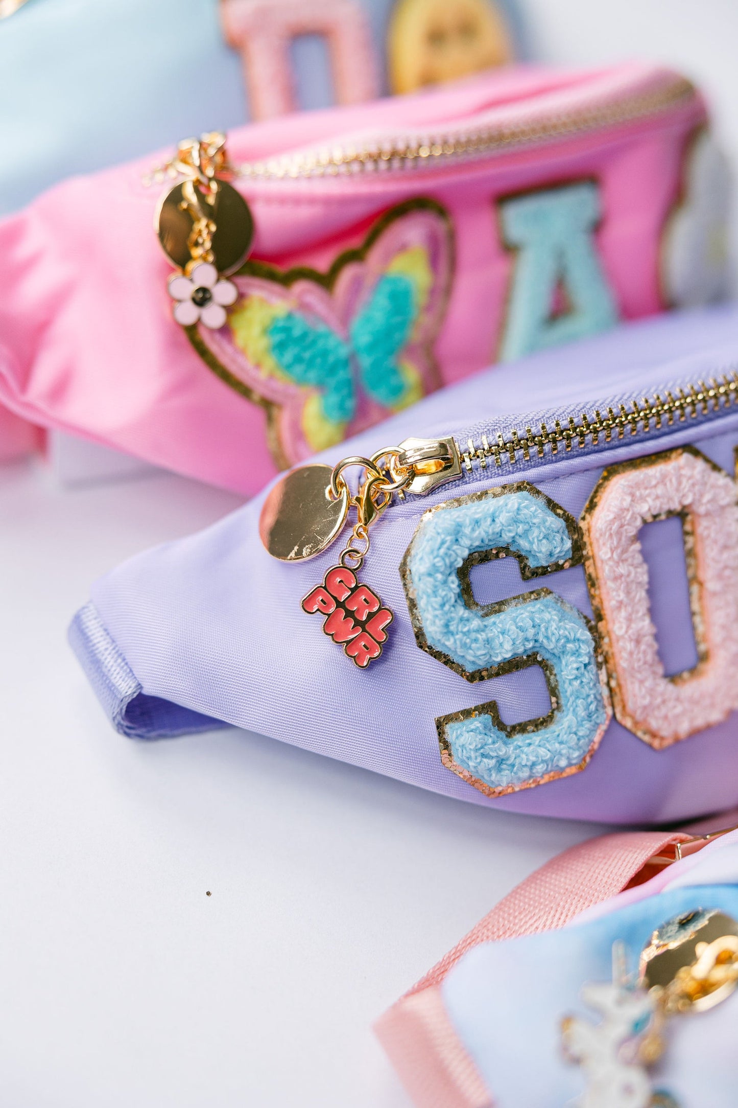 Personalized Kids Nylon Fanny Pack Chenille Letter Patch Fanny Pack Custom Kids Belt Bag