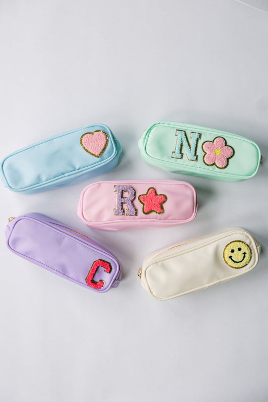 Customizable Nylon Pencil Case – Personalized Chenille Letter Patch Pouch | Fun & Durable School Supply | Unique Gift for Kids & Students