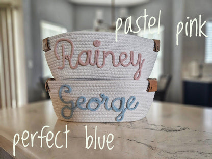 Personalized Baby Keepsake Basket Handmade Rope Cotton Treasure for Newborn & Nursery