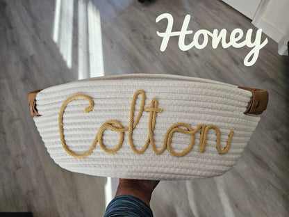 Personalized Baby Keepsake Basket Handmade Rope Cotton Treasure for Newborn & Nursery