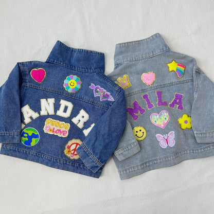 Customized Kids Patch Jacket – Soft Chenille Letter Denim Jacket for Toddlers – Personalized Birthday Gift for Boys & Girls