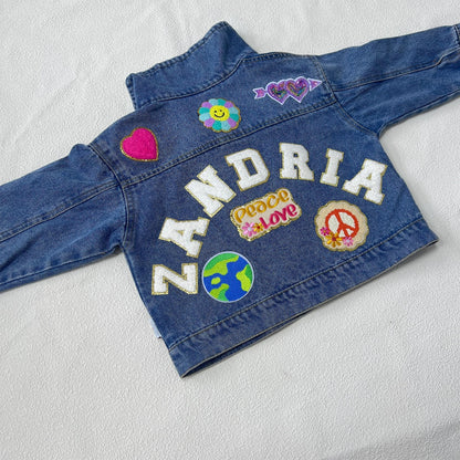 Customized Kids Patch Jacket – Soft Chenille Letter Denim Jacket for Toddlers – Personalized Birthday Gift for Boys & Girls