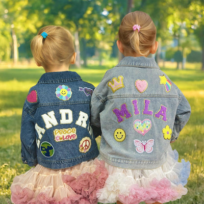 Customized Kids Patch Jacket – Soft Chenille Letter Denim Jacket for Toddlers – Personalized Birthday Gift for Boys & Girls