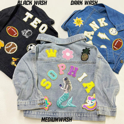 Customized Kids Patch Jacket – Soft Chenille Letter Denim Jacket for Toddlers – Personalized Birthday Gift for Boys & Girls
