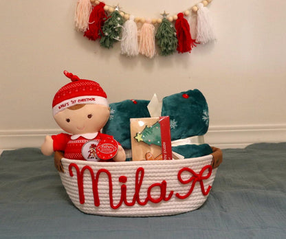 Custom Name Christmas Gift Basket for Kids Personalized Holiday Present