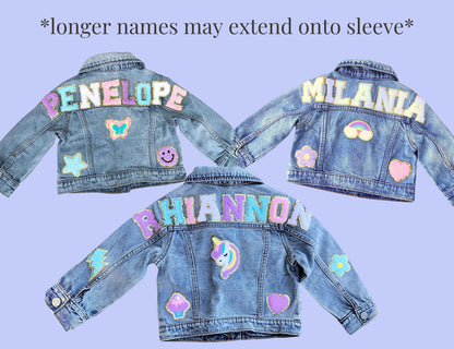 Personalized Boys & Girls Denim Jacket – Unique Patch & Chenille Letter Design – Stylish Birthday Gift for Kids