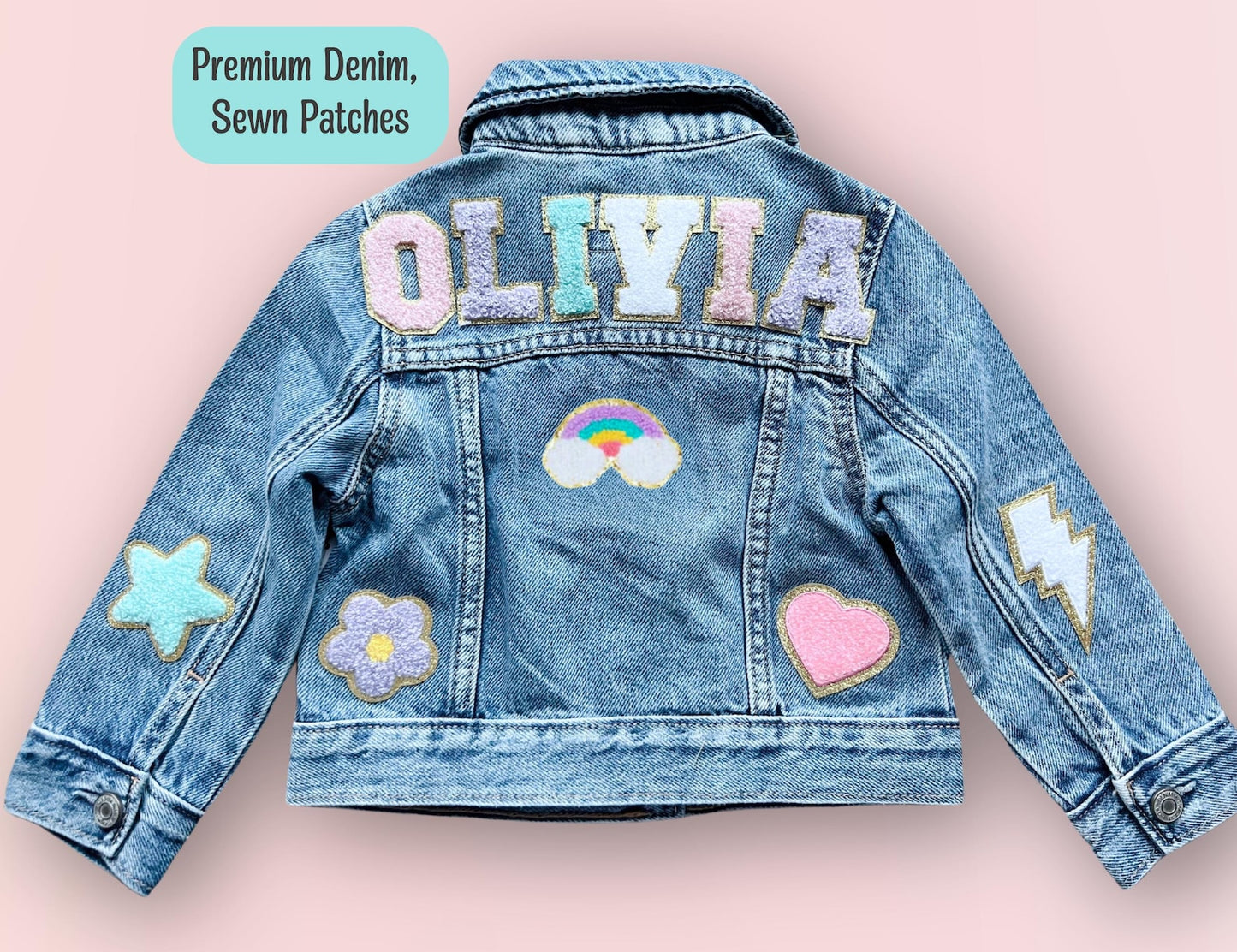 Personalized Boys & Girls Denim Jacket – Unique Patch & Chenille Letter Design – Stylish Birthday Gift for Kids