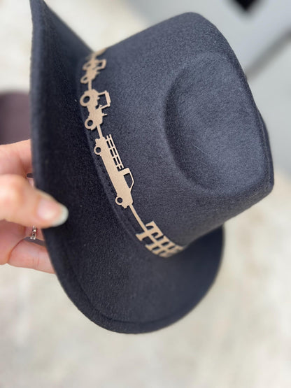 Custom Name Toddler Cowboy Hat - Personalized Kids Cowboy Cap for Birthday, Country Theme Party, Tractors & Trucks Design