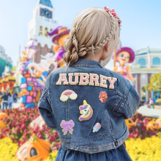 Kids' Embroidered Name Denim Jacket – Custom Chenille & Patch Jean Jacket for Boys & Girls – Birthday & Christmas Gift